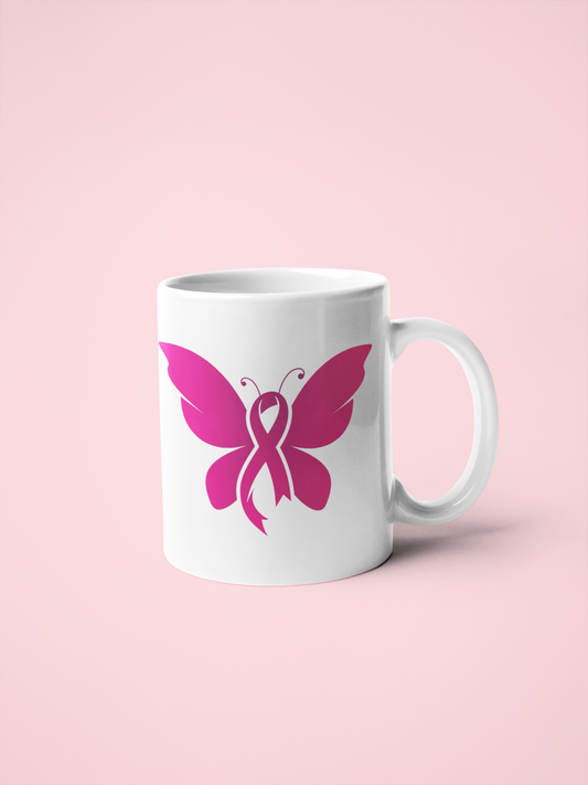 Pink Ribbon Butterfly Mug